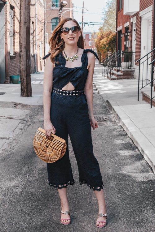 Navy Jumpsuit + Pink Stilettos