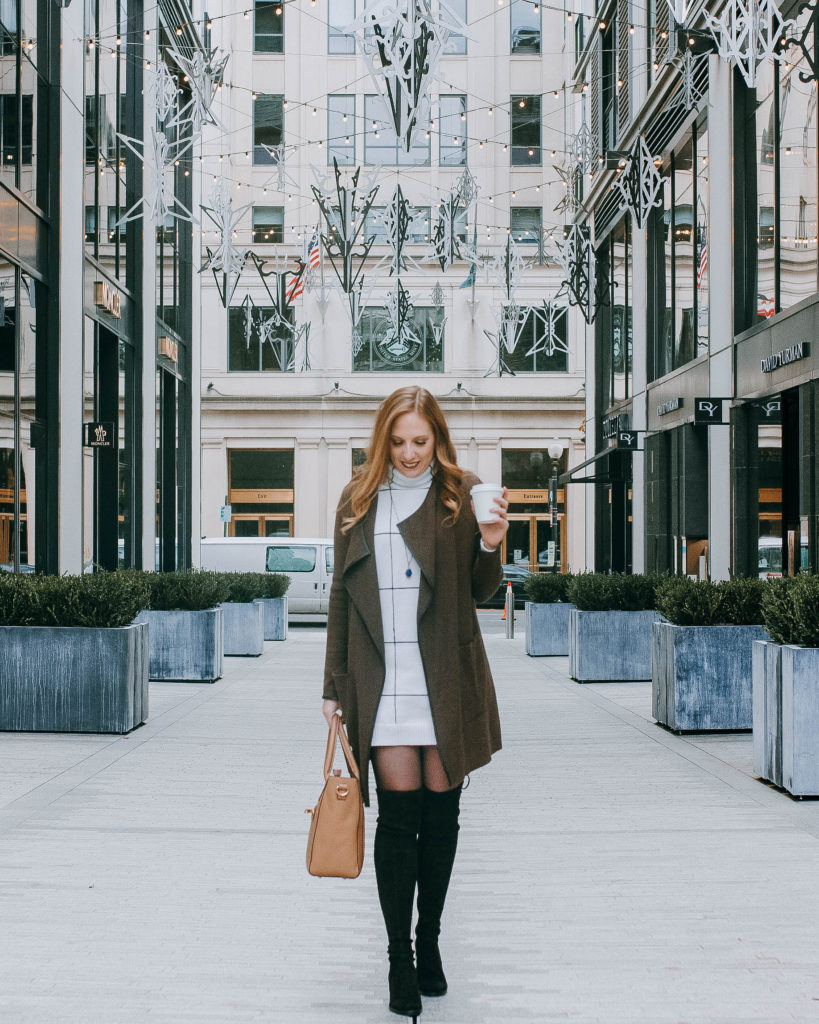Grid Sweater Dress+ Long Green Cardigan - Corporate Katy