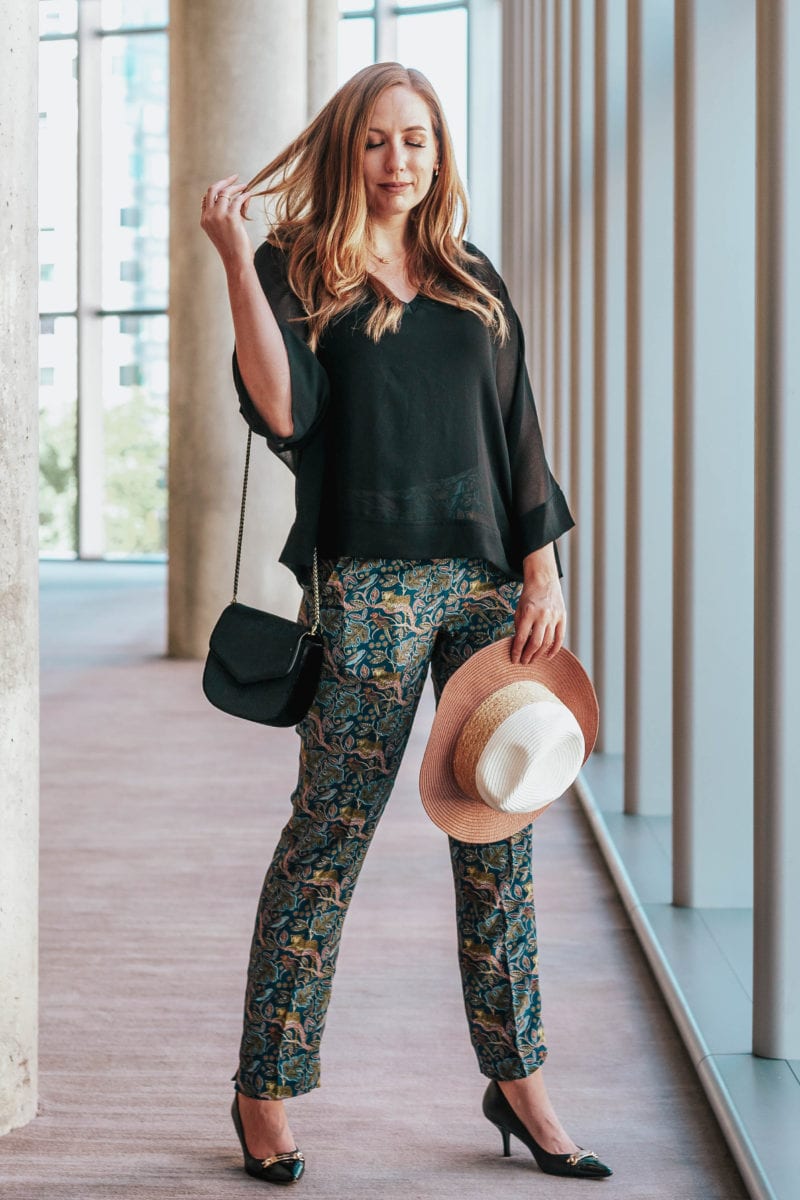 Silk Leopard Pants + Sheer Black Dolman Sleeve Top